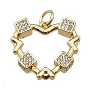 copper heart pendant pave zircon, gold plated, approx 20mm