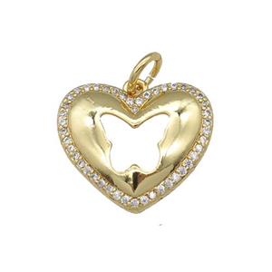 copper heart pendant pave zircon, butterfly, gold plated, approx 20mm