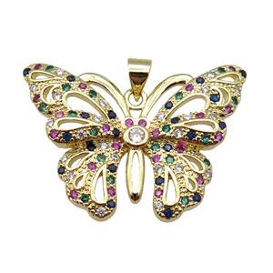 copper butterfly pendant pave zircon, gold plated, approx 25-32mm