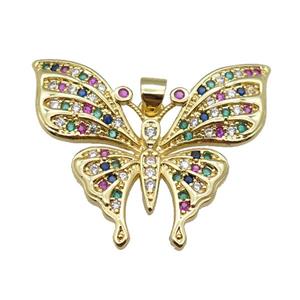copper butterfly pendant pave zircon, gold plated, approx 25-32mm