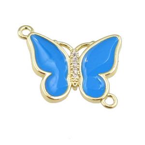 copper butterfly connector with blue enamel, gold plated, approx 17-20mm