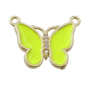 copper butterfly pendant with nenoyellow enamel, gold plated, approx 16-20mm