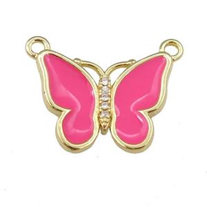 copper butterfly pendant with hotpink enamel, gold plated, approx 16-20mm