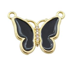 copper butterfly pendant with black enamel, gold plated, approx 16-20mm