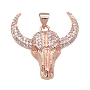 copper bullHead pendant pave zircon, rose gold, approx 24-27mm