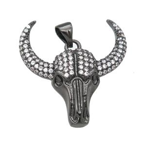 copper bullHead pendant pave zircon, black plated, approx 24-27mm