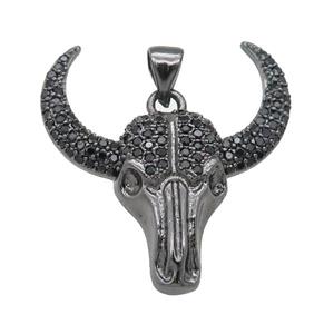 copper bullHead pendant pave zircon, black plated, approx 24-27mm