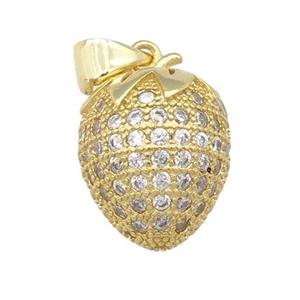 copper Strawberry pendant pave zircon, gold plated, approx 12-14mm