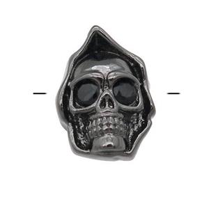 copper Skull charm beads pave zircon, black plated, approx 10-14mm, 2mm hole