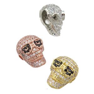 copper Skull beads pave zircon, mixed, approx 11-15mm, 2mm hole