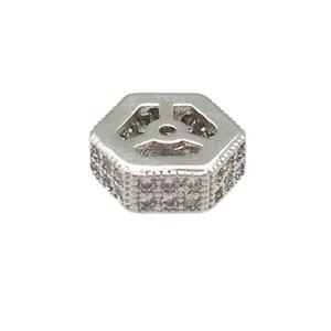 copper hexagon beads pave zircon, platinum plated, approx 8mm