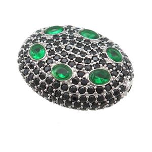 copper oval beads pave green zircon, platinum plated, approx 20-25mm