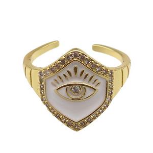 copper Ring with white enamel, eye, gold plated, approx 16mm, 18mm dia