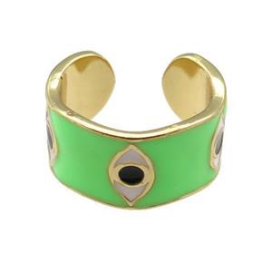 copper Ring with green enamel, evil eye, gold plated, approx 10mm, 18mm dia