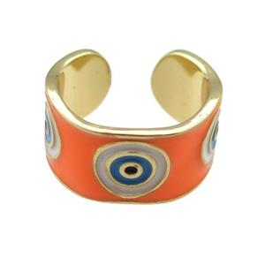 copper Ring with orange enamel, evil eye, gold plated, approx 10mm, 18mm dia