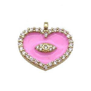 copper Heart pendant paved zircon with pink enamel, gold plated, approx 17-18mm