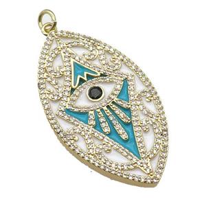 copper Leaf pendant paved zircon, enamel evil eye, gold plated, approx 23-40mm