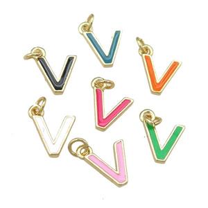 copper Letter-V pendant with enamel, mixed, gold plated, approx 8-9mm