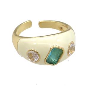 copper Rings paved zircon with white enamel, gold plated, approx 11mm, 18mm dia