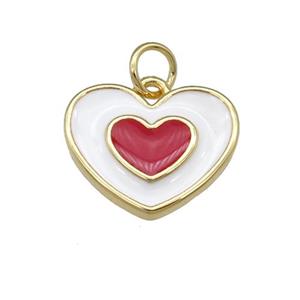 copper Heart pendant with white enamel, gold plated, approx 12-15mm