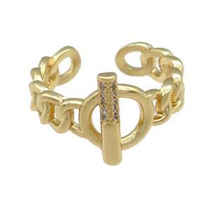 copper Ring paved zircon, gold plated, approx 13mm, 18mm dia