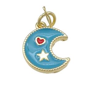 copper Moon pendant with teal enamel, heart star, gold plated, approx 12mm