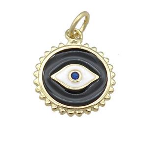 copper Eye pendant with black enamel, circle, gold plated, approx 12mm