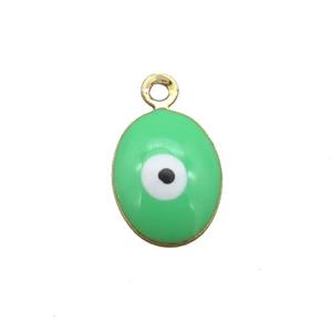 copper Evil Eye pendant with green enamel, gold plated, approx 7-9mm