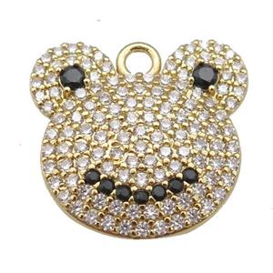 copper Bear pendant paved zircon, gold plated, approx 20-21mm