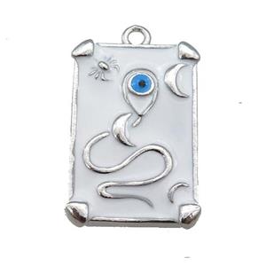 copper Tarot Card pendant with white enamel, platinum plated, approx 12-20mm