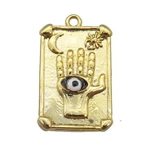 copper Tarot Card pendant with black enamel eye, hand, gold plated, approx 13-19mm