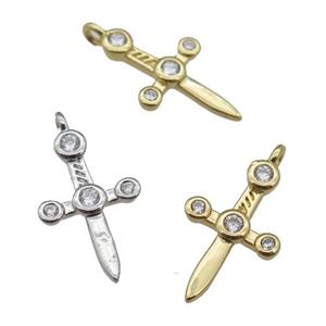 copper sword pendant paved zircon, mixed, approx 10-16mm