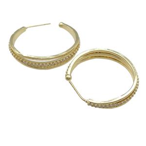 copper Stud Earring paved zircon, gold plated, approx 30mm dia