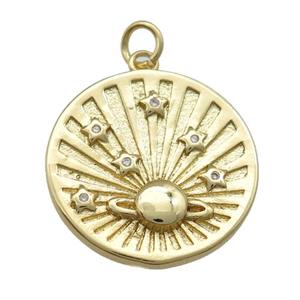 Copper Sun Pendant Pave Zirconia Gold Plated, approx 20mm