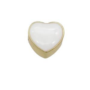 copper Heart beads with white enamel, gold plated, approx 9mm