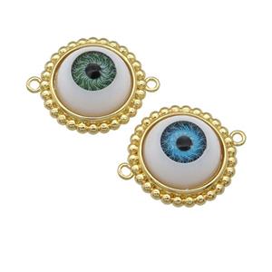 copper connector with Evil Eye, mixed, gold plated, approx 20mm