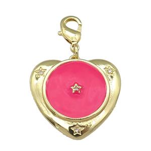 copper Heart pendant with hotpink enamel, star, gold plated, approx 25mm, 10mm