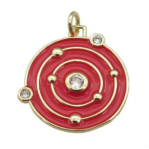 Copper Planet Pendant Red Enamel Gold Plated, approx 20mm