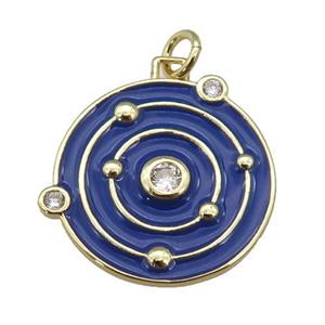 Copper Planet Pendant Blue Enamel Gold Plated, approx 20mm