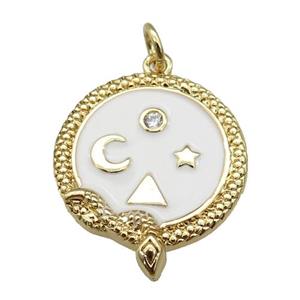 Copper Snake Penant White Enamel Moon Star Gold Plated, approx 19-22mm