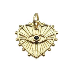copper Heart pendant paved zircon, eye, gold plated, approx 14mm