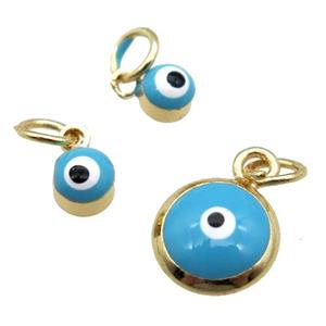 copper Evil Eye pendant with blue enamel, gold plated, approx 8mm