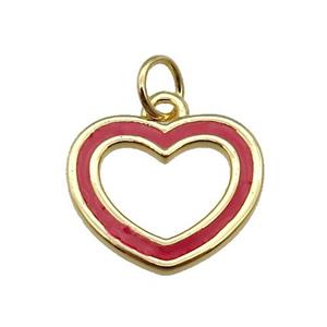 copper Heart pendant with red enamel, gold plated, approx 15mm