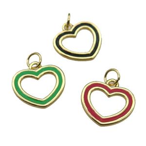 copper Heart pendant with enamel, gold plated, mixed, approx 15mm