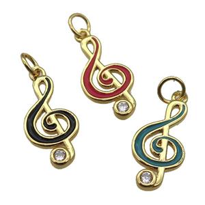 copper Treble Clef Musical Note pendant with enamel, gold plated, mixed, approx 9-19mm