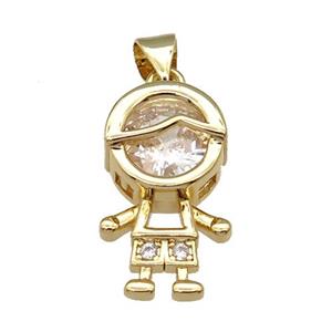 copper kid bog pendant pave zircon, gold plated, approx 12-20mm