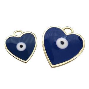 copper Heart pendant with lapisblue enamel, evil eye, gold plated, approx 15mm