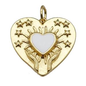 copper Heart pendant, white enamel, gold plated, approx 22mm