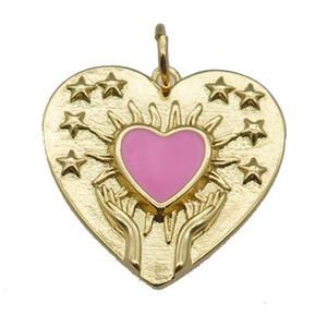 copper Heart pendant, pink enamel, gold plated, approx 22mm