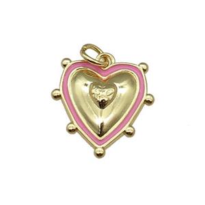 copper Heart pendant with pink enamel, gold plated, approx 15mm